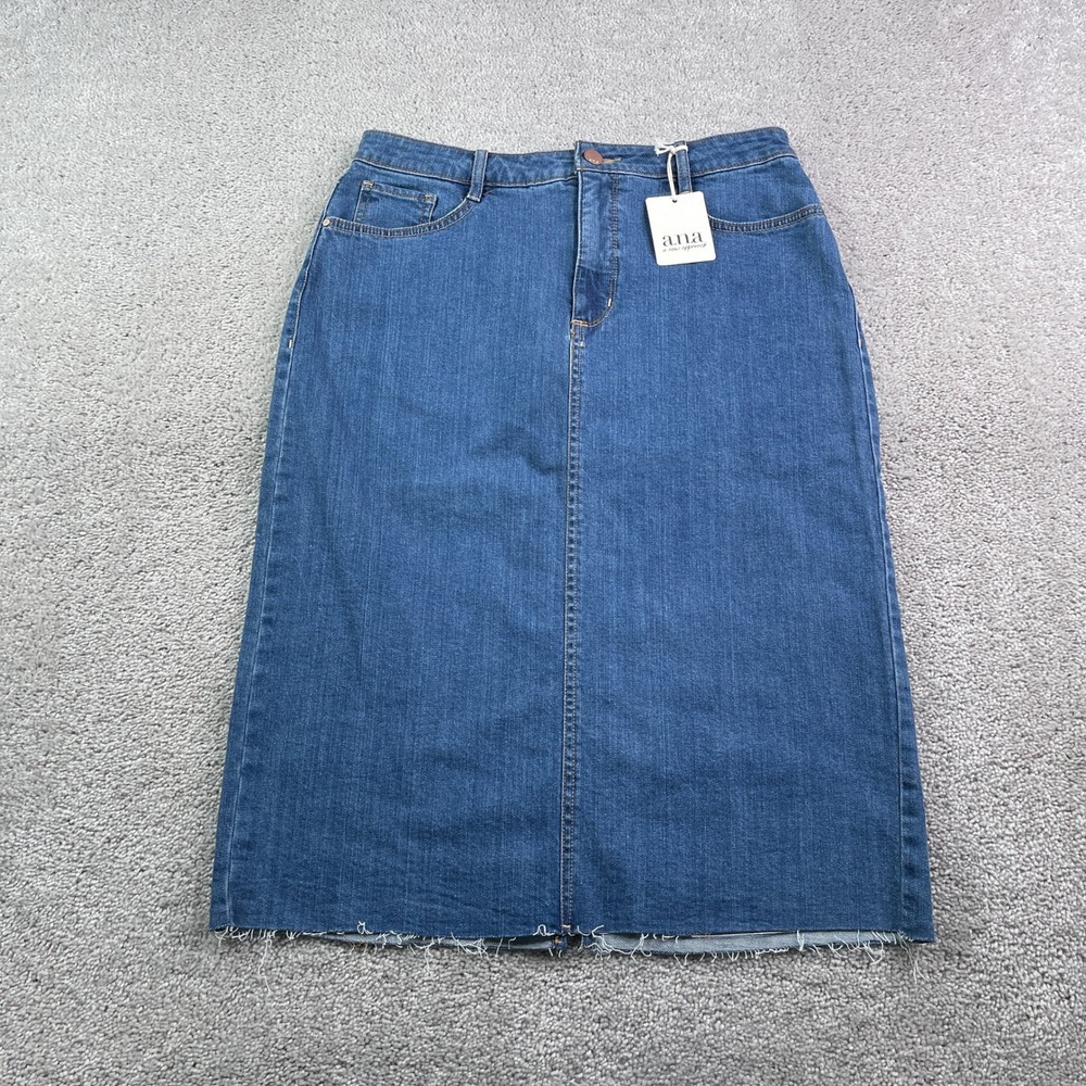 NEW‎ a.n.a Skirt Womens Size 8 Blue Denim Raw Hem Midi Casual Modest Stretch